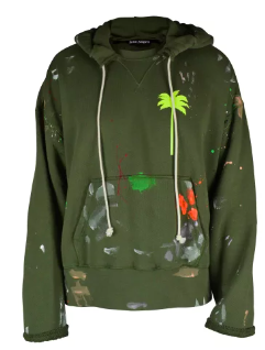 Palm Angels Olive Painted Cut Hoodie