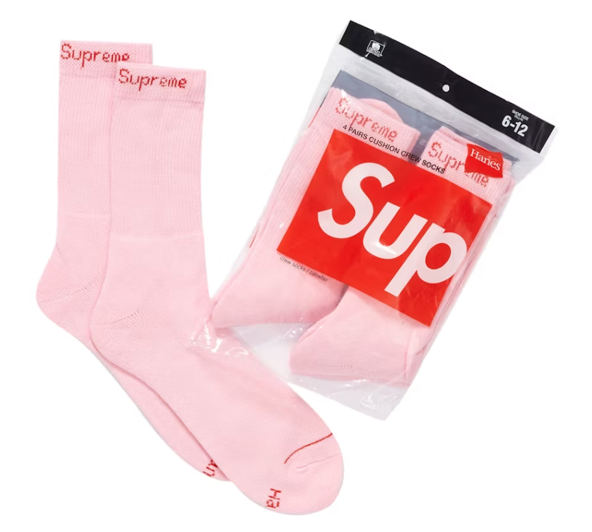 Supreme Hanes Crew Socks Pink