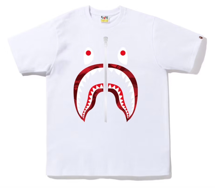 BAPE Color Camo Silver Zip Shark Tee White x Red