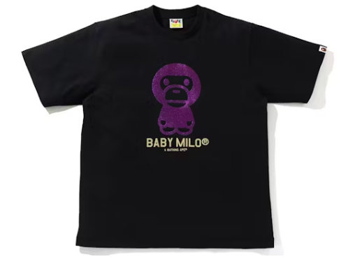 BAPE Purple Glitter Baby Milo Tee Black